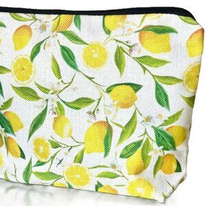 Summer Cottage Citrus Lemon Blossom Zippered Pouch Cosmetics Makeup Travel Bag